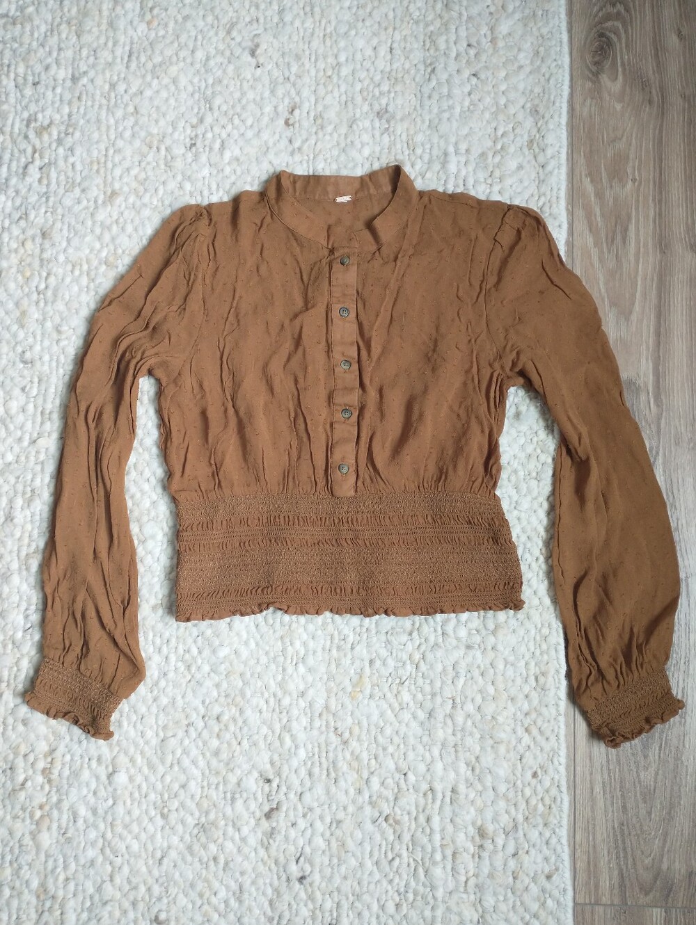 Free People Sheer Smocked Top Blouse Cropped Fit